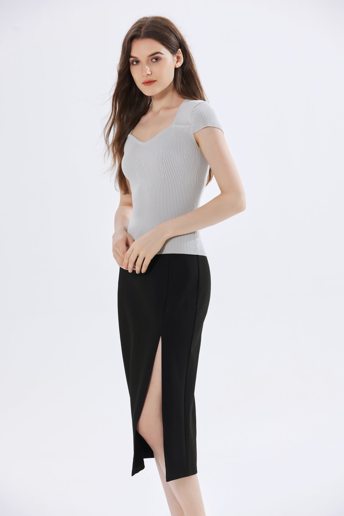 Ava Ribbed Knit Sweetheart Top