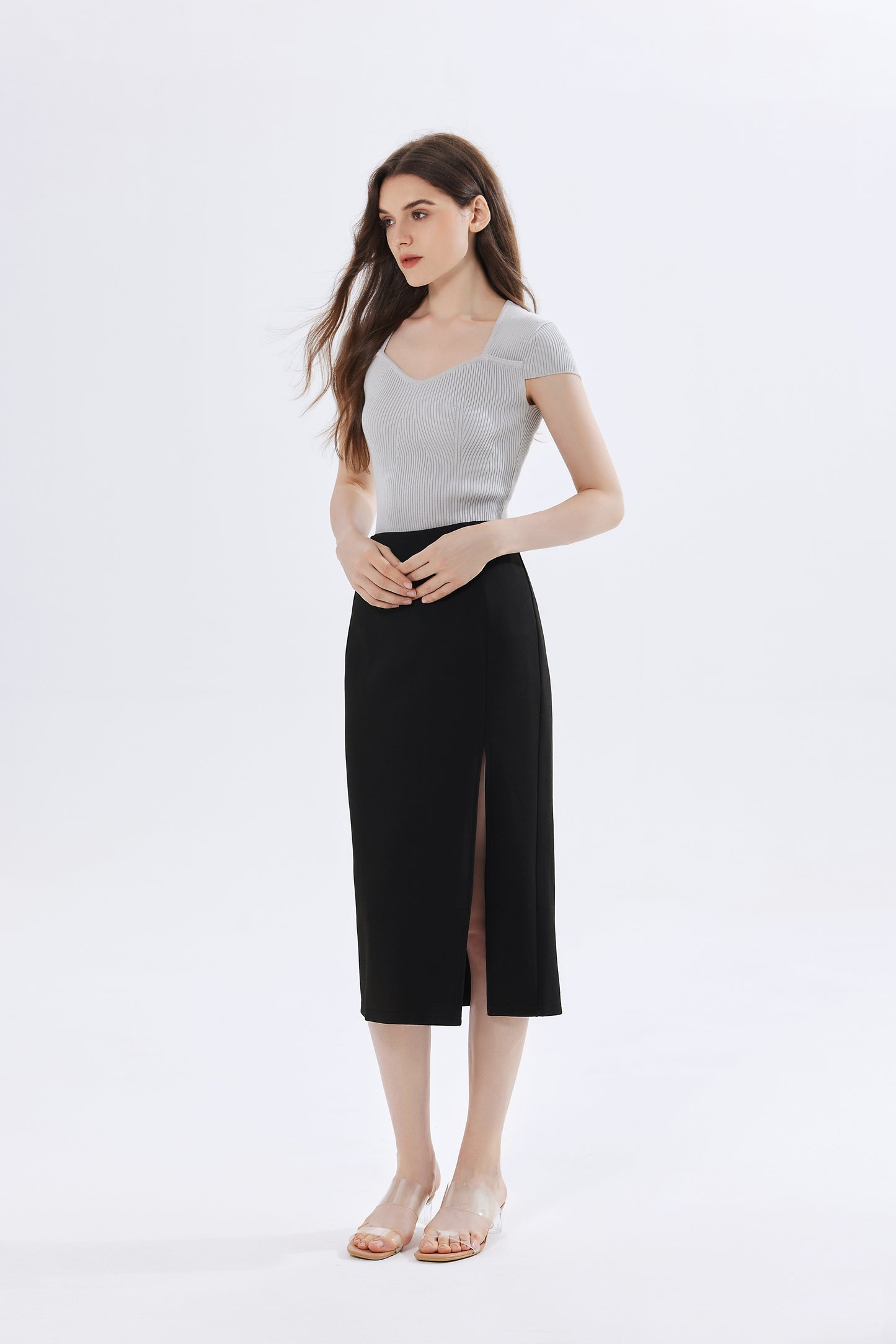 Ava Ribbed Knit Sweetheart Top