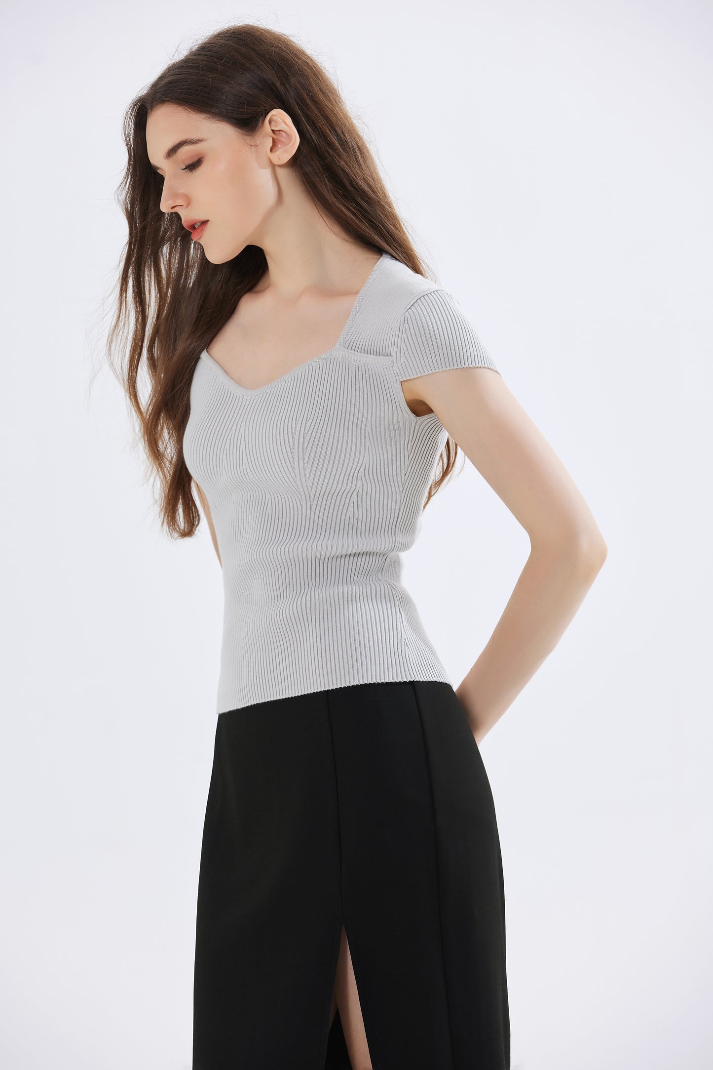 Ava Ribbed Knit Sweetheart Top