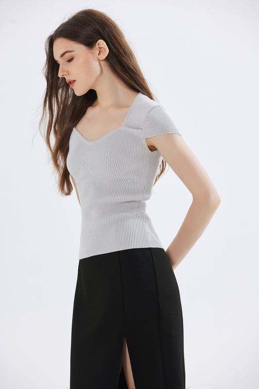 Ava Ribbed Knit Sweetheart Top