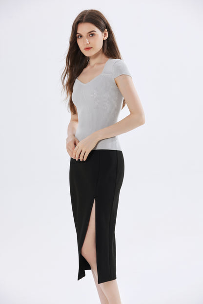 Ava Ribbed Knit Sweetheart Top