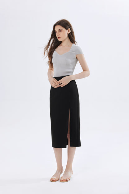 Ava Ribbed Knit Sweetheart Top