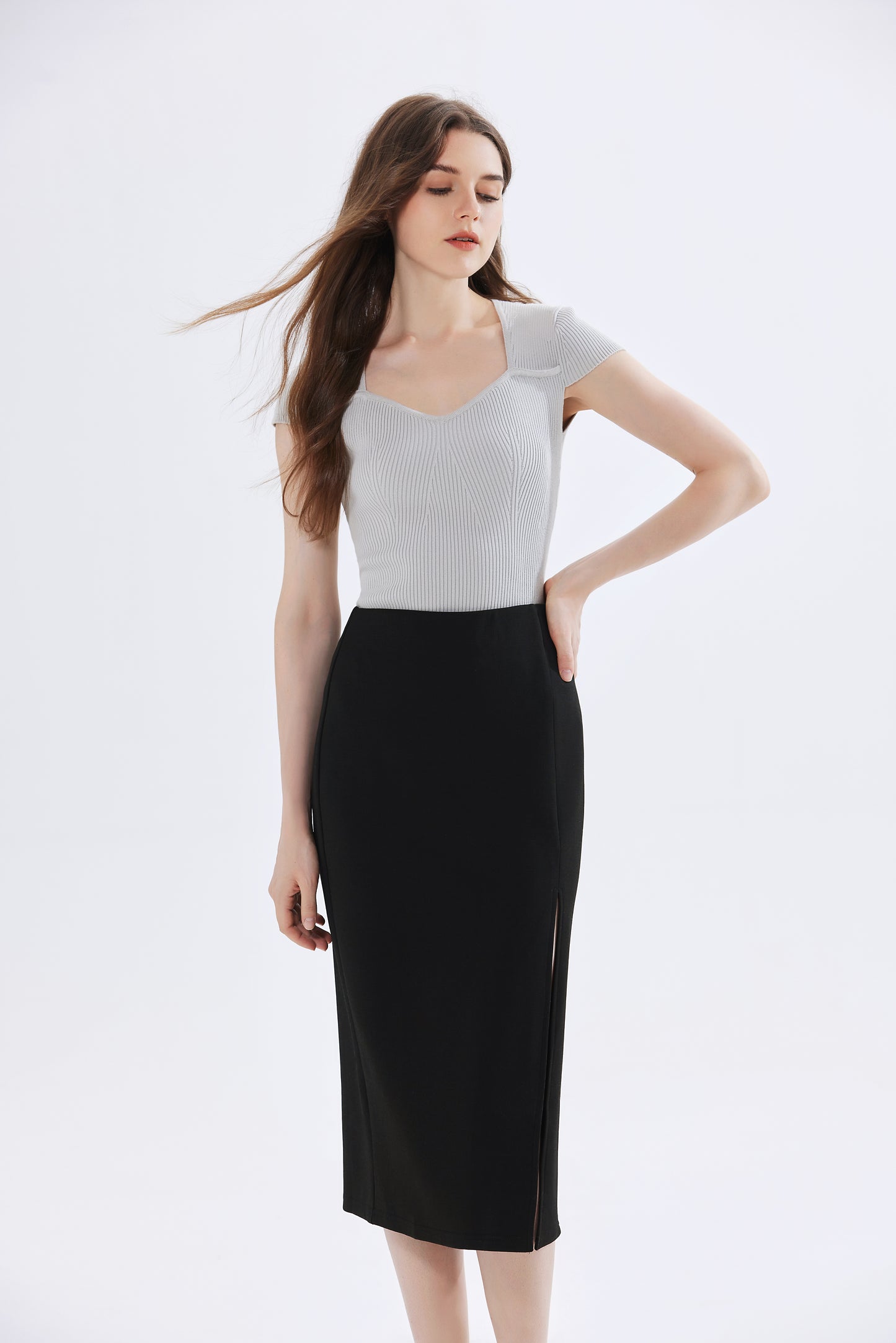 Ava Ribbed Knit Sweetheart Top