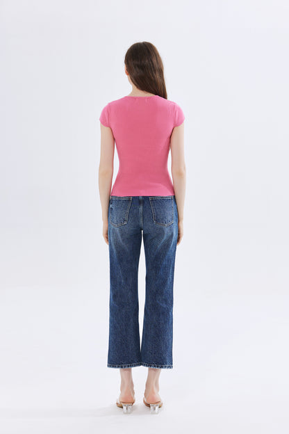 Isabella Ribbed Knit Sweetheart Top