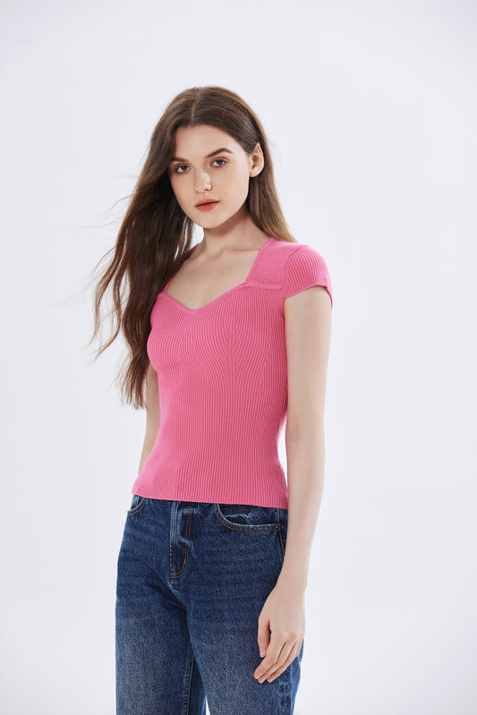 Isabella Ribbed Knit Sweetheart Top