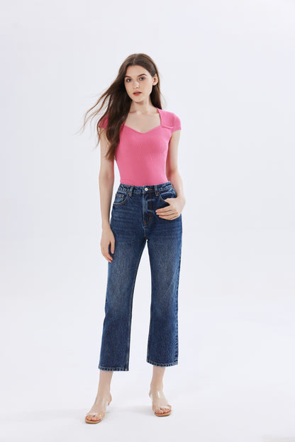 Isabella Ribbed Knit Sweetheart Top